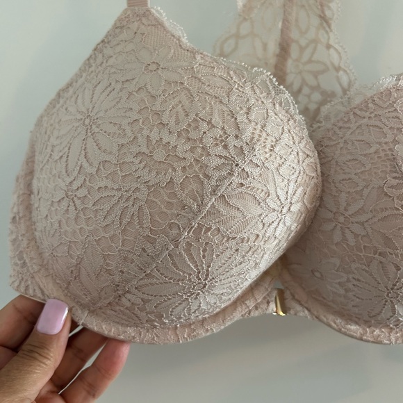 AUDEN • Beige Laced Front Clip Plunge Coverage Push Up Bra • 36D • - Picture 3 of 7